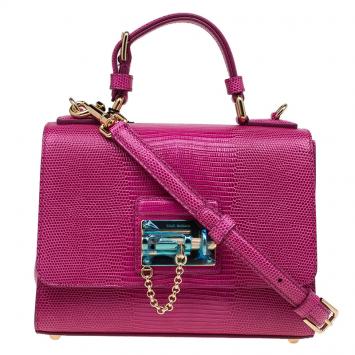 Pre Owned Dolce and Gabbana Pink Lizard Embossed Leather Small Monica Tote