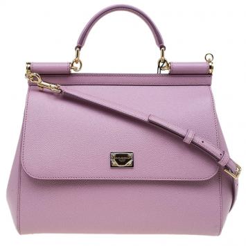 Pre Owned Dolce and Gabbana Lilac Leather Miss Sicily Top Handle Bag