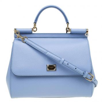 مملوكة مسبقًا Dolce and Gabbana Baby Blue Leather Miss Sicily Top Handle Bag