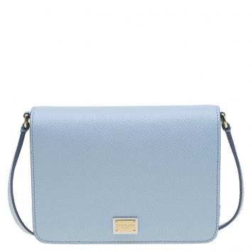 Pre Owned Dolce and Gabbana Light Blue Leather Mini Dauphine Crossbody Bag