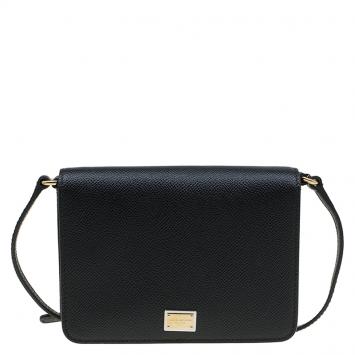 Pre Owned Dolce and Gabbana Black Leather Mini Dauphine Crossbody Bag