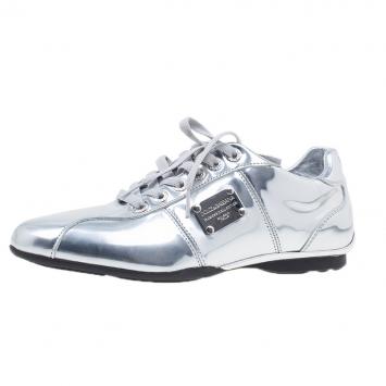 مملوكة مسبقًا Dolce and Gabbana Silver Metallic Leather Limited Edition Sneakers Size 40.5