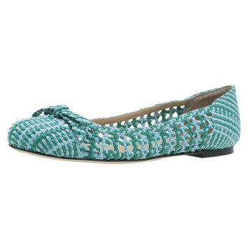 Pre Owned Dolce and Gabbana Green Woven Leather Ballet Flats Size 40