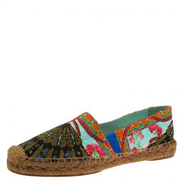 Pre Owned Dolce and Gabbana Multicolor Printed Brocade Espadrilles Size 39