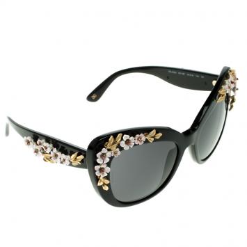 Pre Owned D&G Black DG4230 Flower Embellished Cat Eye Sunglasses