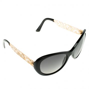 Pre Owned D&G Black 4213 Gold Tone Filigree Round Polarised Sunglasses