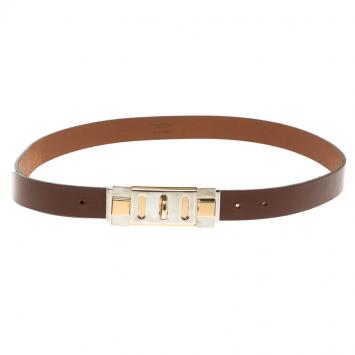 Pre Owned Dolce and Gabbana Brown Leather Buckle Belt 95 CM