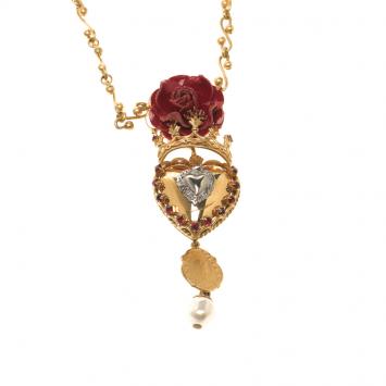 مملوكة مسبقًا Dolce and Gabbana Rose Sacred Heart Gold Tone Pendant Chain Necklace