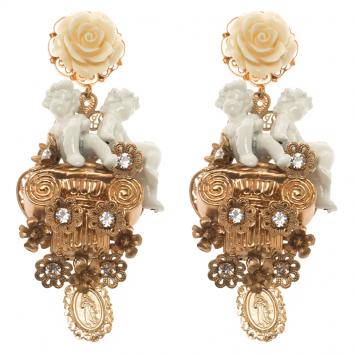 Pre Owned Dolce and Gabbana Cherub Gold Tone Clip-on Long Earrings