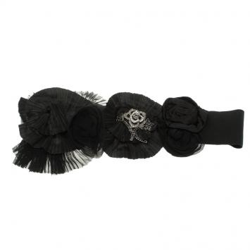 Pre Owned Dolce and Gabbana Black Elastic Fabric Embellished Waist Belt 110 CM