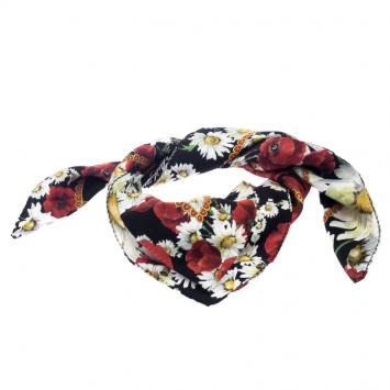 Pre Owned Dolce and Gabbana Multicolor Daisy and Poppy Print Silk Square Scarf