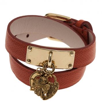 Pre Owned Dolce and Gabbana Good Luck Charms Orange Leather Bracelet M