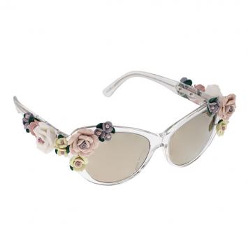Pre Owned Dolce and Gabbana DG 4180 Floral Embellished Cat Eye Sunglasses 
