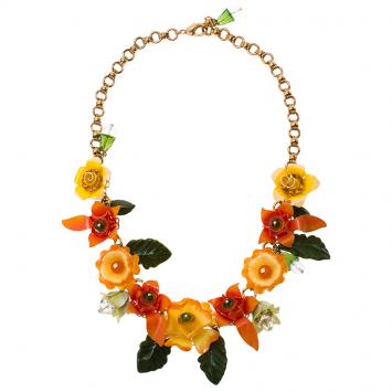 Pre Owned Dolce and Gabbana Orange Flowers Gold Tone Necklace