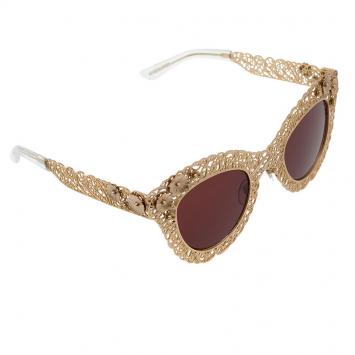 Pre Owned Dolce and Gabbana Gold Filigree Cat Eye Sunglasses