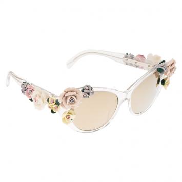 Pre Owned Dolce and Gabbana DG 4180 Floral Embellished Cat Eye Sunglasses