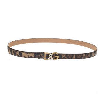Pre Owned Dolce and Gabbana Leopard Print Leather D&G Buckle Belt 90CM