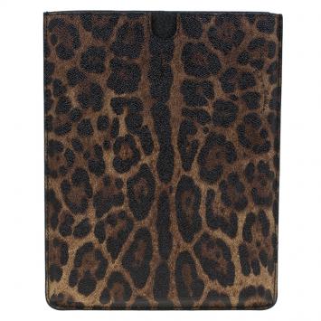 Pre Owned Dolce and Gabbana Leopard Print Canvas iPad 2 Case