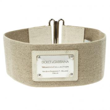 Pre Owned Dolce and Gabbana Beige Canvas Elastic Waist Belt 75 CM