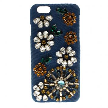 Pre Owned Dolce and Gabbana Blue Leather Jewel Embellished iPhone 6S Case