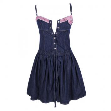 Pre Owned Dolce & Gabbana Blue Denim Flared Sleeveless Dress S