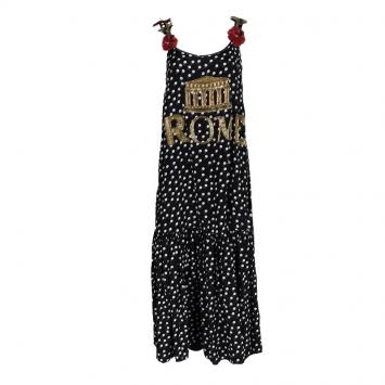 Pre Owned Dolce and Gabbana Black Polka Dot Silk Rome Embellished Dress M 