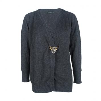Pre Owned Dolce and Gabbana Grey Cashmere Safety Pin Cardigan S