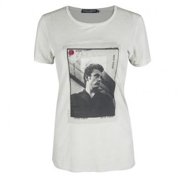 Pre Owned Dolce and Gabbana Grey Distressed James Dean Print T-Shirt S