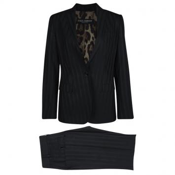 Pre Owned Dolce and Gabbana Black Striped Tailored Pant Suit M