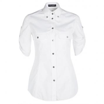 Pre Owned Dolce and Gabbana White Cotton Short Sleeve Shirt S