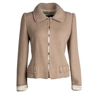 Pre Owned Dolce and Gabbana Beige Chunky Wool Silk Lined Jacket M