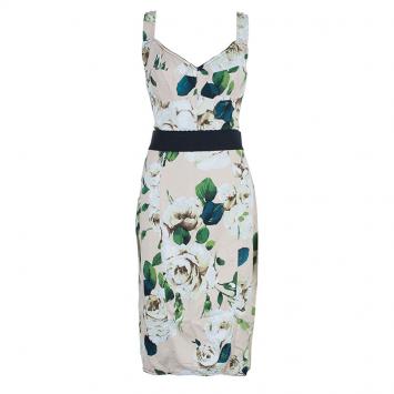 Pre Owned Dolce and Gabbana Floral Print Fitted Dress L