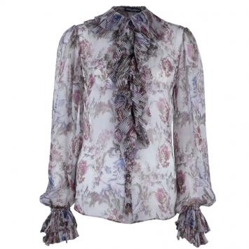 Pre Owned Dolce and Gabbana Floral Chiffon Pleated Blouse M