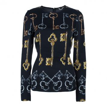 Pre Owned Dolce and Gabbana Black Key Silk Top M