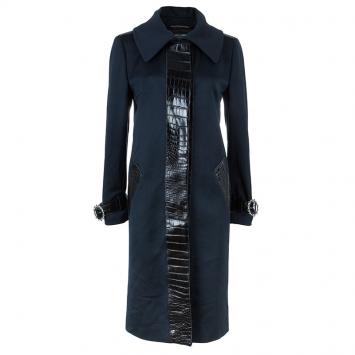 Pre Owned Dolce and Gabbana Alligator Trim Long Coat L