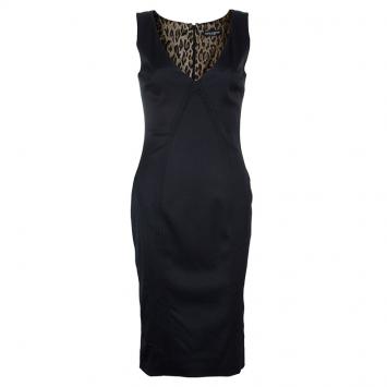 Pre Owned Dolce and Gabbana Black Sleeveless Leopard Print Inset Dress M
