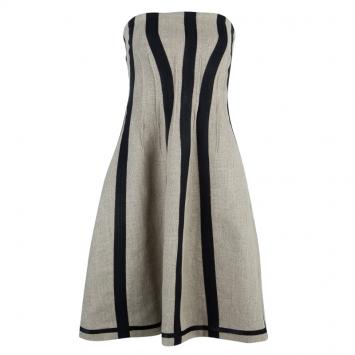 Pre Owned Dolce And Gabbana Beige Black Strapless Structured Dress M