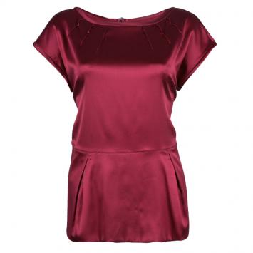 Pre Owned Dolce and Gabbana Red Satin Short Sleeve Top M