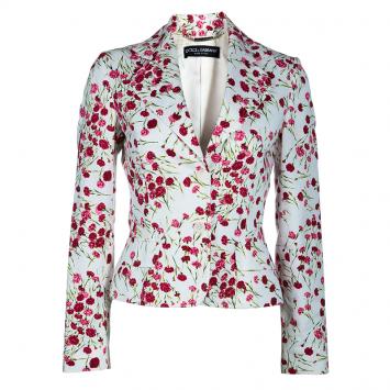 Pre Owned Dolce and Gabbana White Floral Print Blazer S