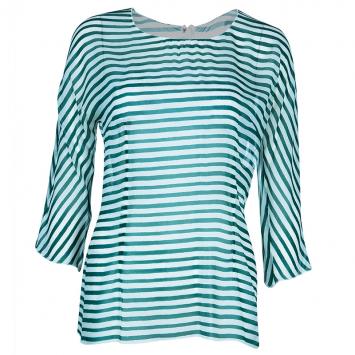 Pre Owned Dolce & Gabbana Green Striped Silk Top M