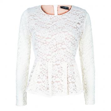 Pre Owned Dolce and Gabbana Cream Lace Peplum Top M