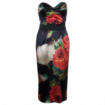 Pre Owned Dolce and Gabbana Floral Print Strapless Silk Dress M