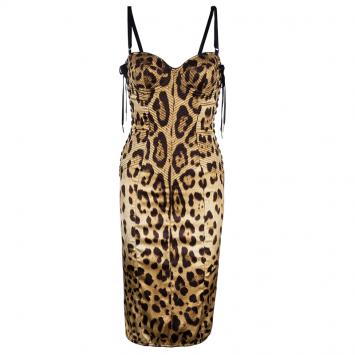 Pre Owned Dolce And Gabbana Leopard Print Corset Dress M