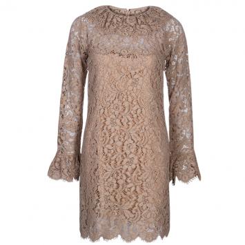 Pre Owned Dolce and Gabbana Beige Long Sleeve Lace Dress S
