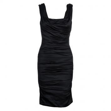 Pre Owned Dolce and Gabbana Black Satin Dress S