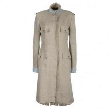 Pre Owned Dolce and Gabbana Beige Linen Embellished Coat M