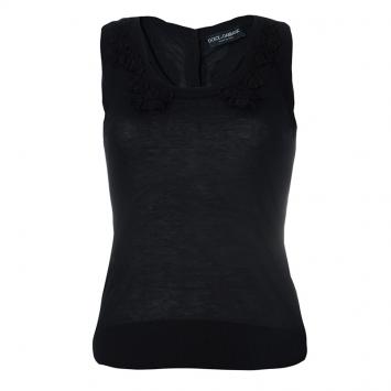 Pre Owned Dolce and Gabbana Black Floral Knit Top S
