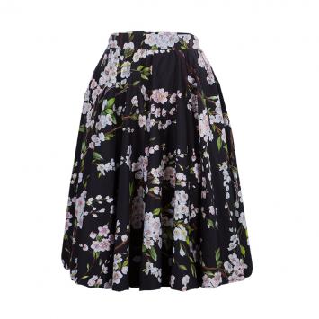 Pre Owned Dolce and Gabbana Black Floral Print Gathered Circular Skirt S