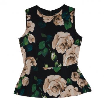 Pre Owned Dolce & Gabbana Floral Print Peplum Sleeveless Top M