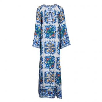 Pre Owned Dolce And Gabbana Printed Silk Bell Sleeve Kaftan S